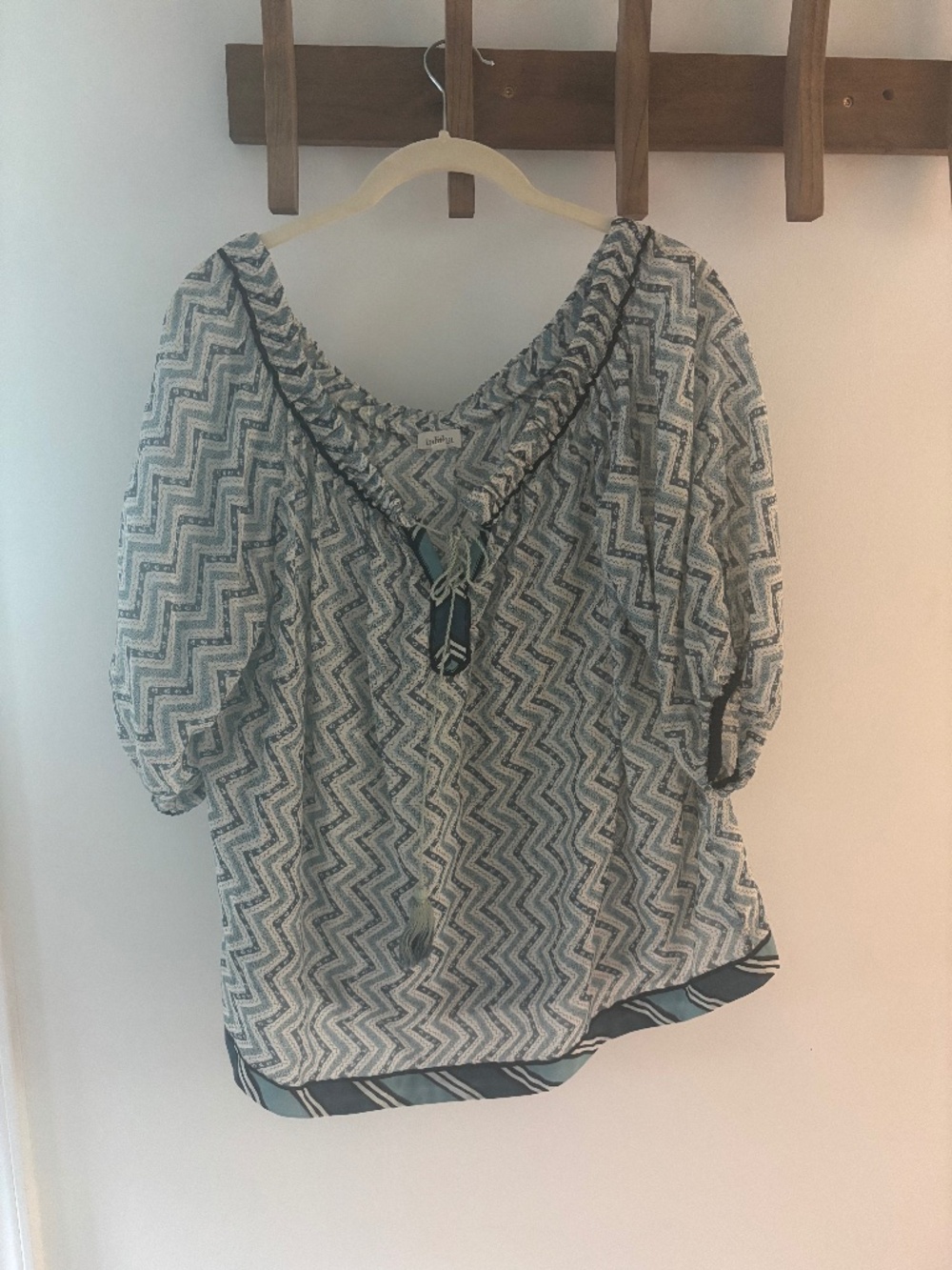 Talitha Cotton Gauze Off Shoulder Top Blue Print Small